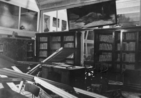 Efectos de los bombardeos en la Academia de Bellas Artes, durante la Guerra Civil española
