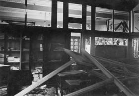 Efectos de los bombardeos en la Academia de Bellas Artes, durante la Guerra Civil española