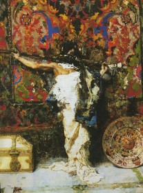 Árabe delante de un tapiz (detalle) · Fortuny · 1873
