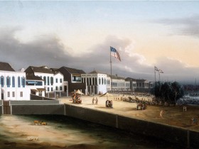 Fábricas extranjeras · Lam Qua · 1825-35 Vista de fábricas extranjeras, Cantón, 1825-1835, Lam Qua, óleo, Peabody Essex Museum