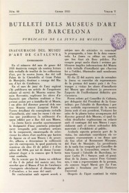 Inauguración del Muso de Arte de Cataluña · Butlletí dels Museus d’Art de Barcelona · 1935 · Historia de los museos de arte de Barcelona