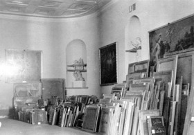 Salvaguarda del Tesoro Artístico Nacional durante la Guerra Civil española · Museo del Prado · Depósito de cuadros en la Sala LVIII, antes sala de esculturas